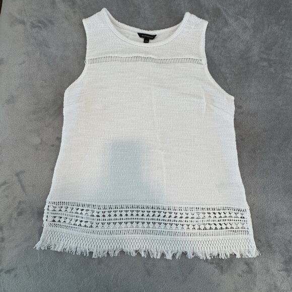 Banana Republic White Boucle Shell Top With Lace- Peekaboo Fringe - Medium - Picture 1 of 11